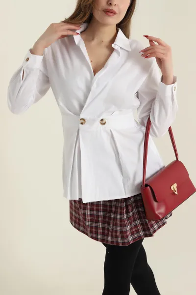 Beyaz Poplin Dokuma Kadın Gömlek Bluz 425485