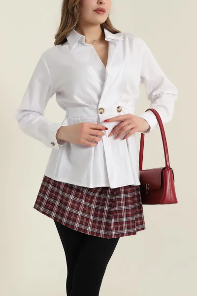 Beyaz Poplin Dokuma Kadın Gömlek Bluz 425485