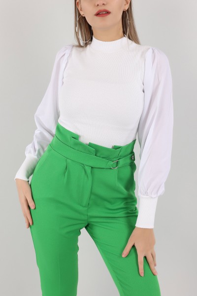 Beyaz Poplin Garnili Fitilli Bluz 150490