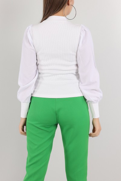 Beyaz Poplin Garnili Fitilli Bluz 150490
