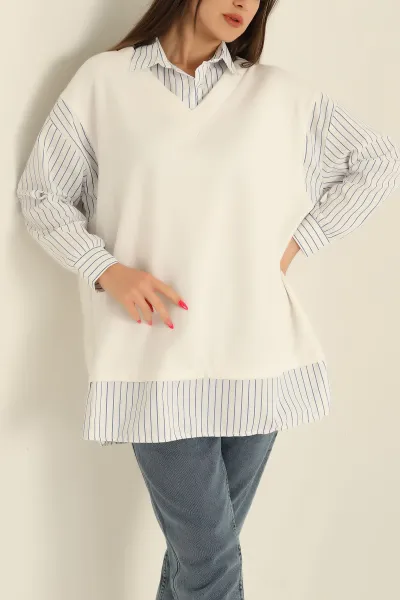 Beyaz Poplin Garnili Modal Tunik 276284