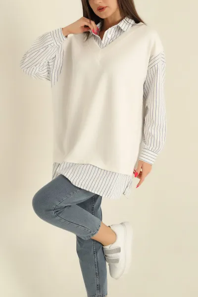 Beyaz Poplin Garnili Modal Tunik 276284