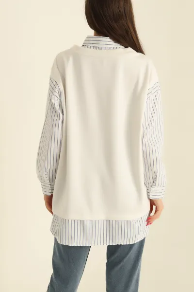 Beyaz Poplin Garnili Modal Tunik 276284