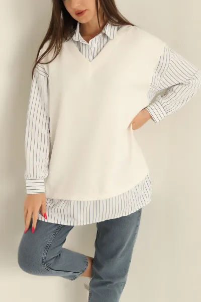 Beyaz Poplin Garnili Modal Tunik 276284