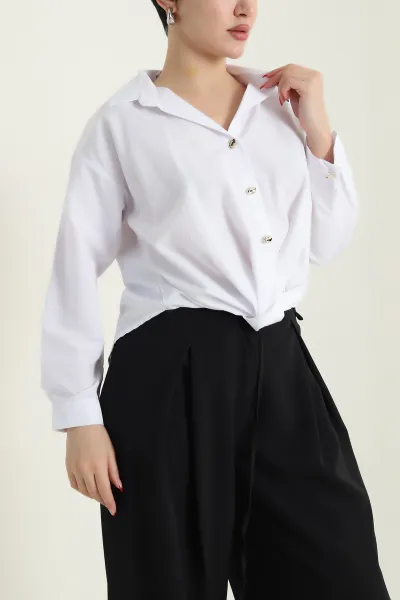 Beyaz Poplin Kadın Gömlek 432529