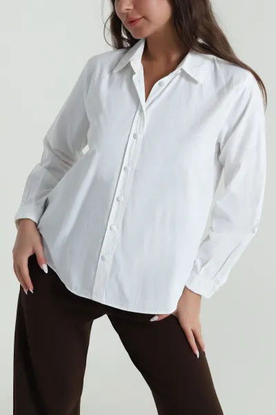 Beyaz Poplin Kadın Gömlek 485520