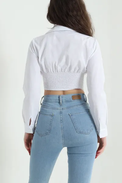 Beyaz Poplin Kadın Korse Gömlek 441657