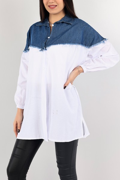 Beyaz Poplin Kot Eklemeli Gömlek Tunik 104286