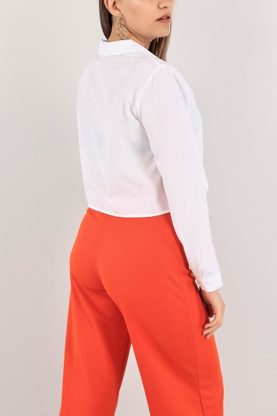 Beyaz Poplin Kumaş Crop Gömlek 118864