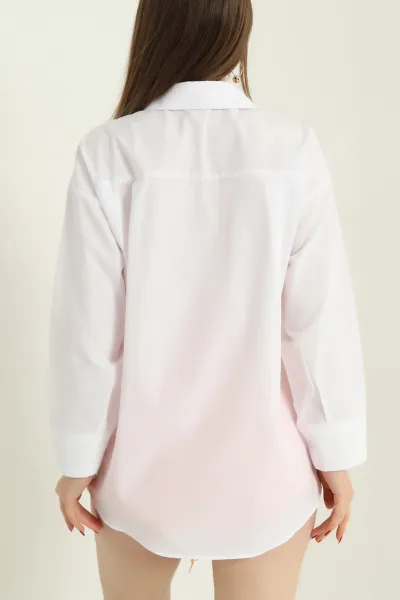Beyaz Poplin Kumaş Gizli Pat Bayan Gömlek 336677