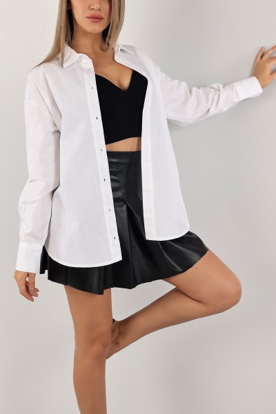 Beyaz Poplin Kumaş Gömlek Tunik 135696