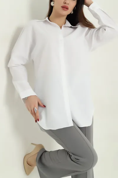 Beyaz Poplin Kumaş Gömlek Tunik 336939