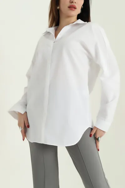 Beyaz Poplin Kumaş Gömlek Tunik 336939