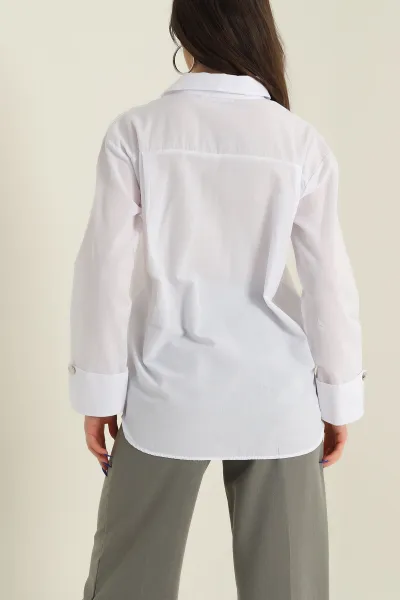 Beyaz Poplin Kumaş Kadın Gömlek 427906