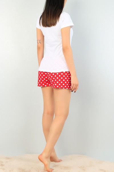 Beyaz Puantiye Desen Bayan Pijama Takımı 68295