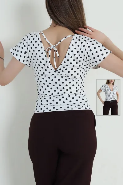 Beyaz Puantiyeli Bağlamalı Sandy Kadın Bluz 457093