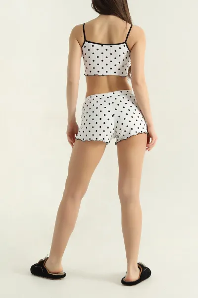 Beyaz Puantiyeli Kadın Şortlu Pijama Takımı 466427