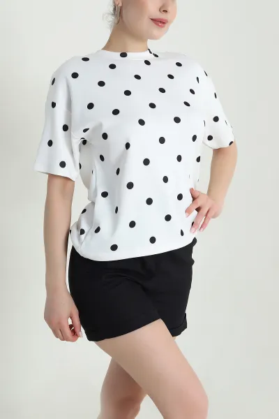 Beyaz Puantiyeli Modal Kadın Bluz 473494