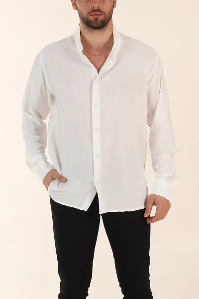 Beyaz Regular Fit Ata Yaka Basic Uzun Kollu Erkek Gömlek 370034