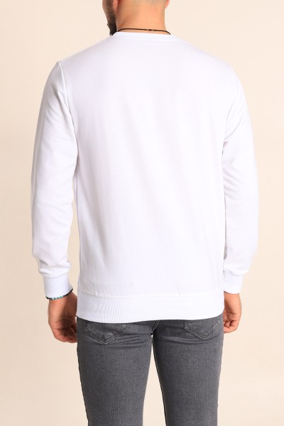 Beyaz Regular Fit Basic Bisiklet Yaka Erkek Sweatshirt 217620