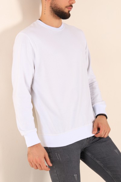 Beyaz Regular Fit Basic Bisiklet Yaka Erkek Sweatshirt 217620