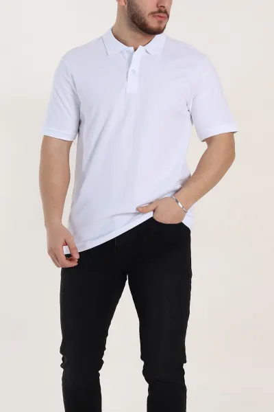 Beyaz Regular Fit Basic Polo Yaka Erkek Tişört 342470