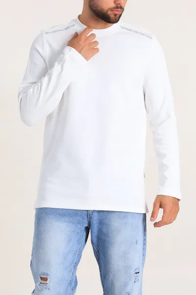 Beyaz Regular Fit Baskı Detay Erkek Basic Sweatshirt 305716