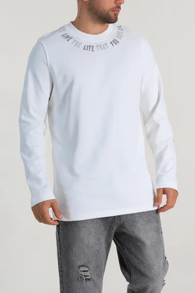 Beyaz Regular Fit Baskı Detaylı Erkek Sweatshirt 305846