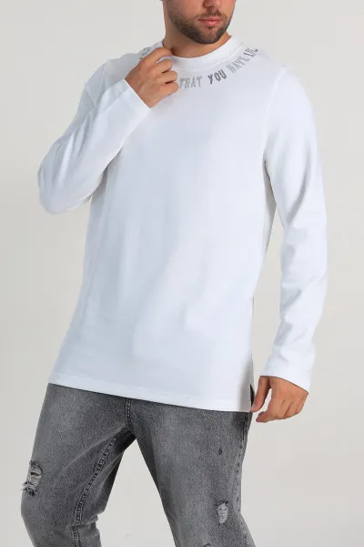 Beyaz Regular Fit Baskı Detaylı Erkek Sweatshirt 305846
