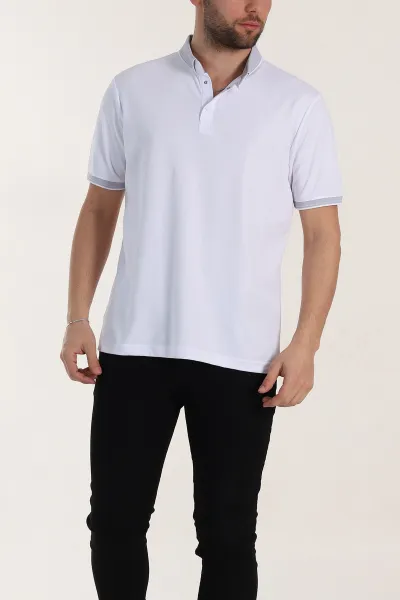 Beyaz Regular Fit Çıt Çıt Düğmeli Polo Yaka Erkek Tişört 338444