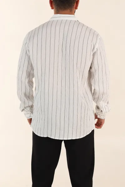 Beyaz Regular Fit Çizgili Uzun Kollu Erkek Gömlek 369568
