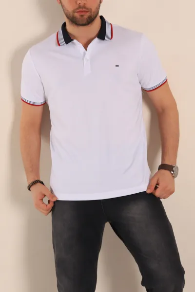 Beyaz Regular Fit Desenli Polo Yakalı Erkek Tişört 263267