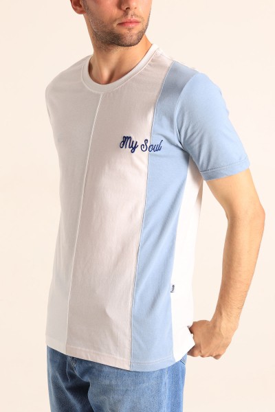 Beyaz Regular Fit Dikey Şeritli Erkek Tişört 182290