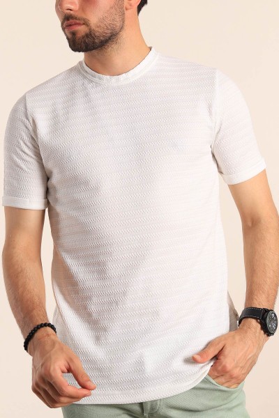 Beyaz Regular Fit Dokulu Erkek Tişört 187556