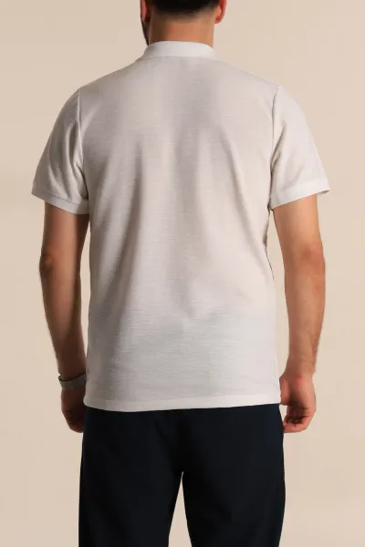 Beyaz Regular Fit Dokulu Polo Yaka Erkek Tişört 277121