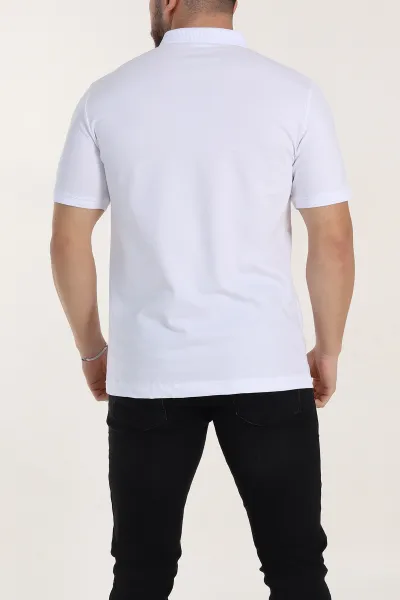 Beyaz Regular Fit Dokulu Polo Yaka Erkek Tişört 342499