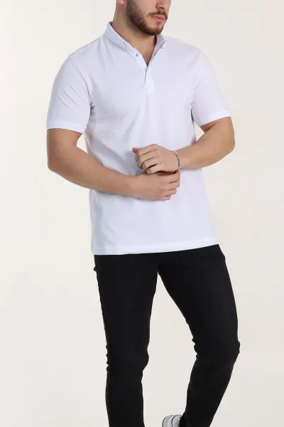 Beyaz Regular Fit Dokulu Polo Yaka Erkek Tişört 342499