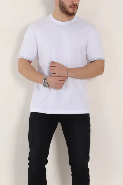 Beyaz Regular Fit Duble Kol Detaylı Basic Erkek Tişört 346185