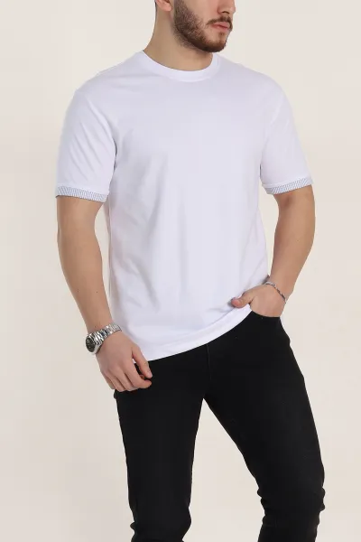 Beyaz Regular Fit Duble Kol Detaylı Basic Erkek Tişört 346185