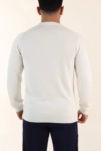 Beyaz Regular Fit Düğmeli Yaka Uzun Kollu Triko 393308