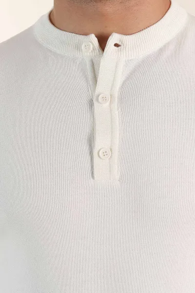 Beyaz Regular Fit Düğmeli Yaka Uzun Kollu Triko 393308