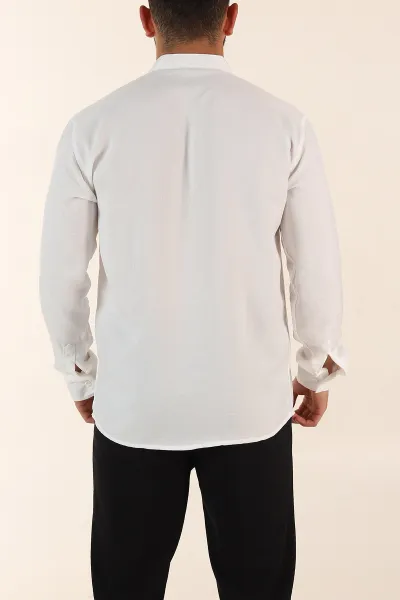 Beyaz Regular Fit Hakim Yaka Uzun Kollu Erkek Gömlek 370042