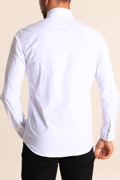 Beyaz Regular Fit İğneli Yaka Poplin Erkek Gömlek 196661