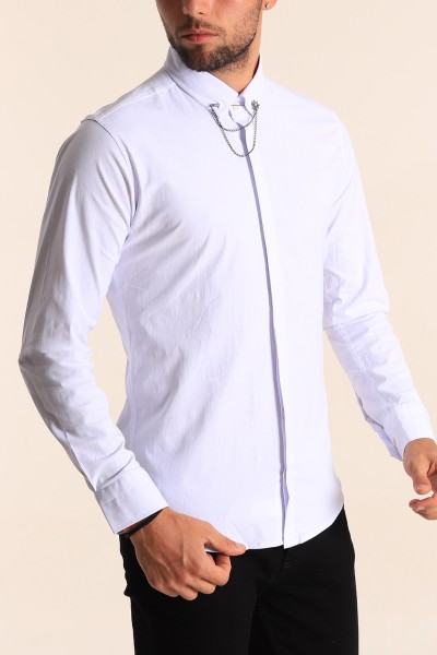 Beyaz Regular Fit İğneli Yaka Poplin Erkek Gömlek 196661