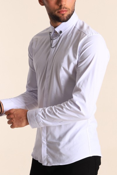 Beyaz Regular Fit İğneli Yaka Poplin Erkek Gömlek 196661