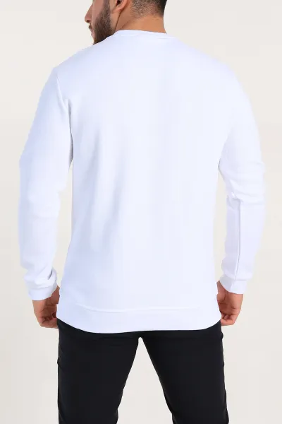 Beyaz Regular Fit İnterlok Kumaş Pike Doku Basic Erkek Sweatshirt 305434