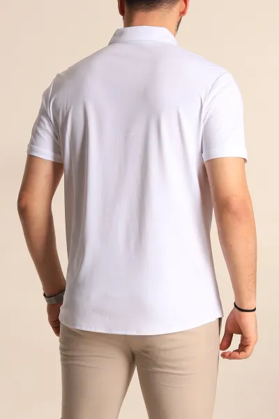 Beyaz Regular Fit Jakarlı Çıt Çıt Düğmeli Kısa Kollu Erkek Gömlek 263730