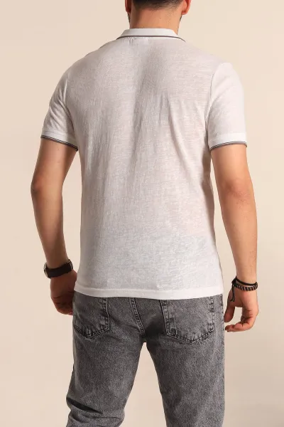 Beyaz Regular Fit Jakarlı Polo Yaka Triko Tişört 263238