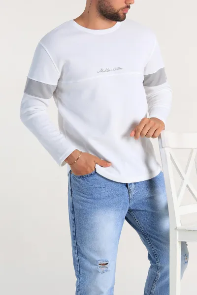 Beyaz Regular Fit Kabartma Baskılı Erkek Sweatshirt 303427