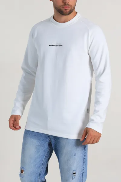 Beyaz Regular Fit Kabartma Baskılı Erkek Sweatshirt 305851